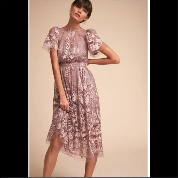 BHLDN Vivica Lace Midi Dress in Lavender - Picture 2 of 8